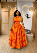 Sunset Bloom Halter Maxi Dress