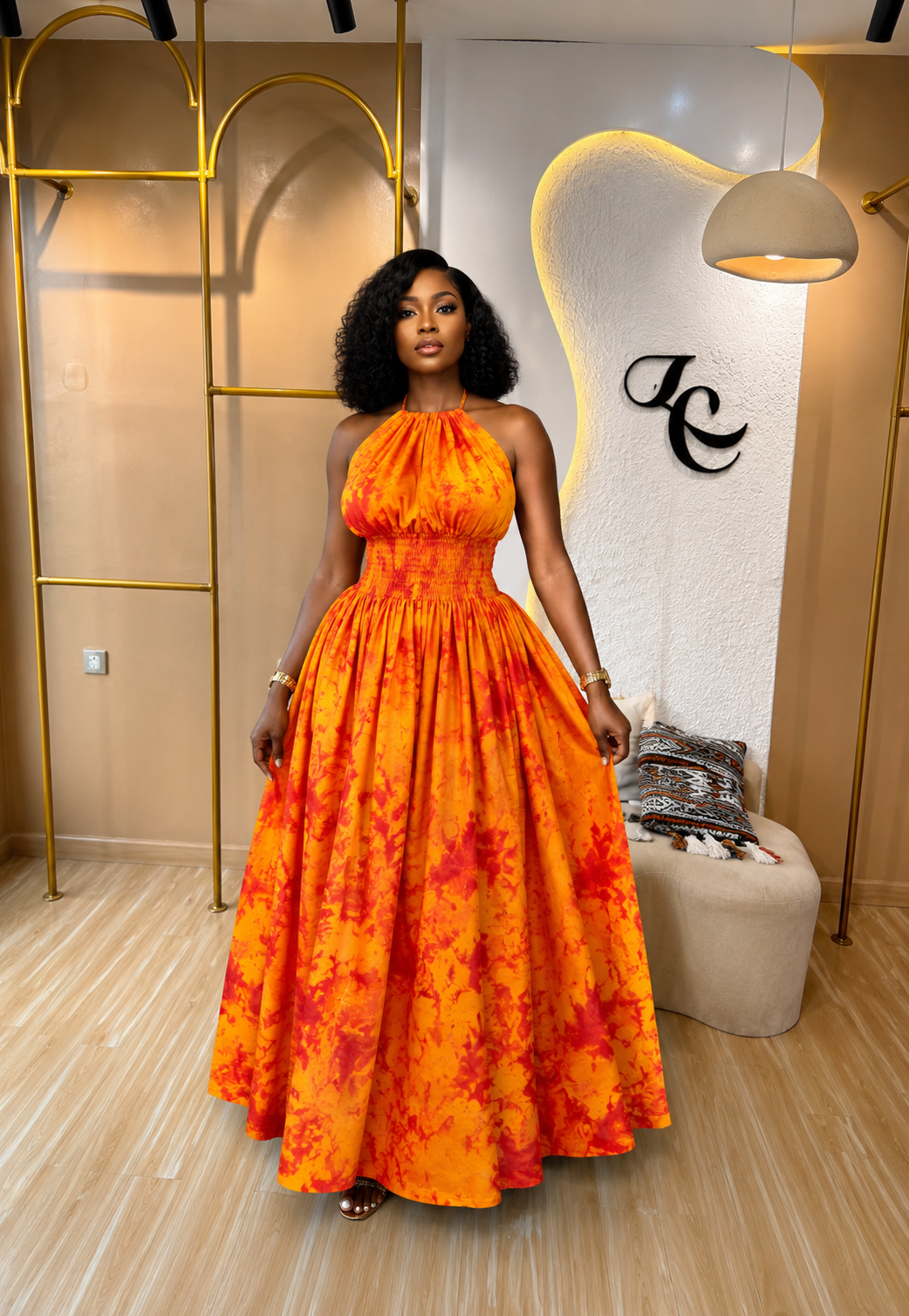 Sunset Bloom Halter Maxi Dress