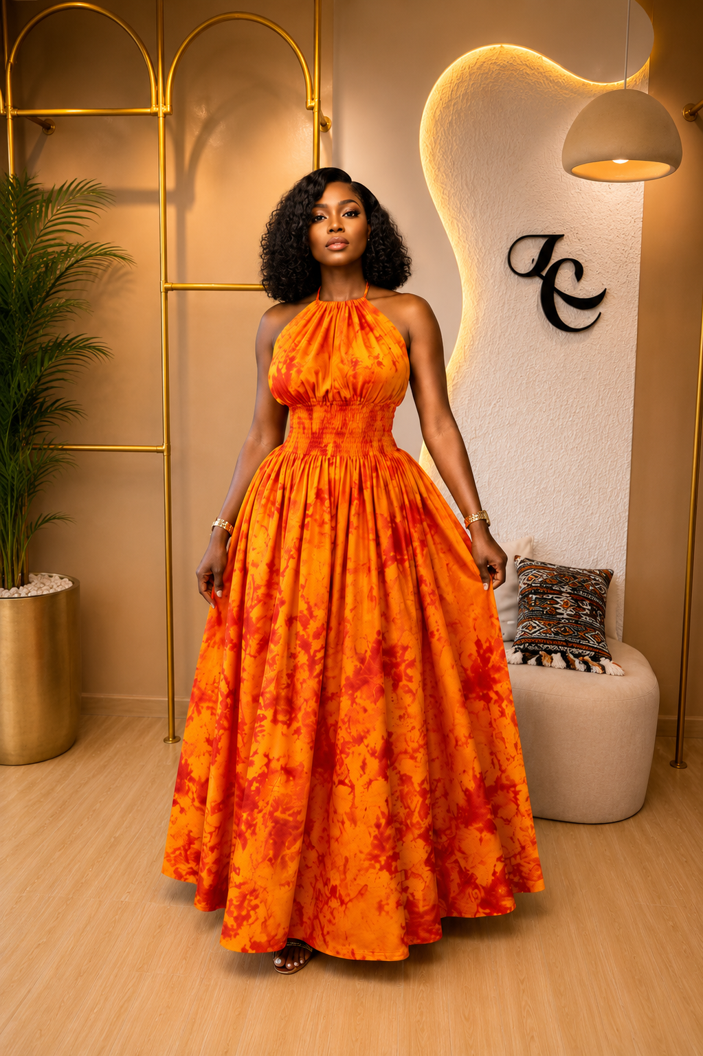 Sunset Bloom Halter Maxi Dress