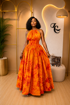 Sunset Bloom Halter Maxi Dress