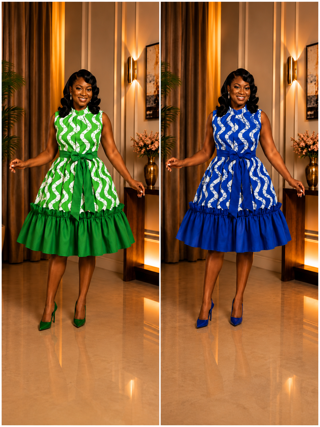 Royal Azure Ruffle Midi Dress