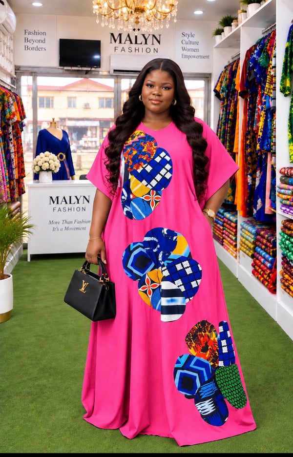 Amara Pink African Print Patchwork Maxi Bubu Dress