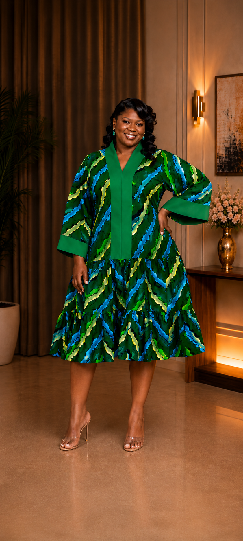 Waves Tiered Midi Dress