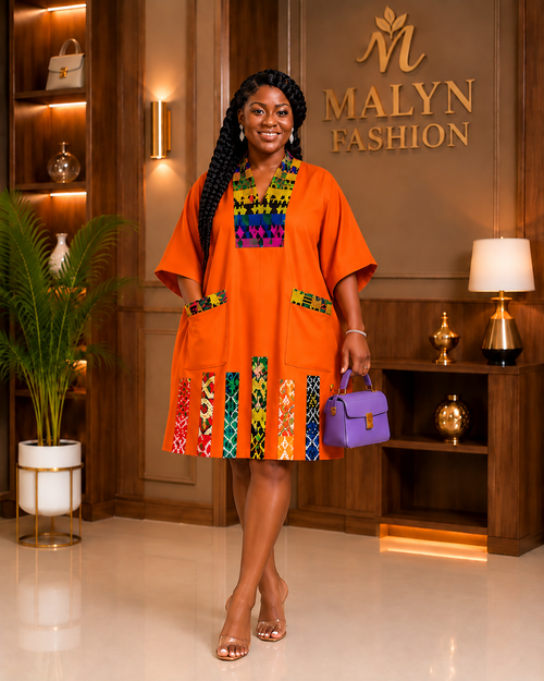 Emerald Green African Print Shift Dress with Pockets – Malyn Fashion
