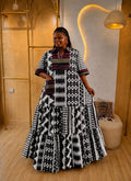Monochrome Majesty Patchwork Maxi Dress