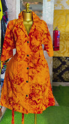 African Print Button Front Midi Dress