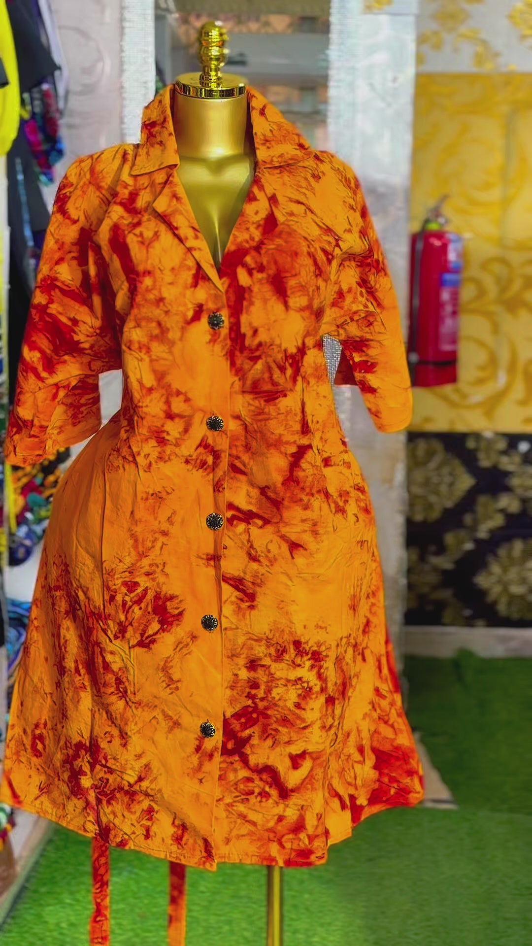 African Print Button Front Midi Dress
